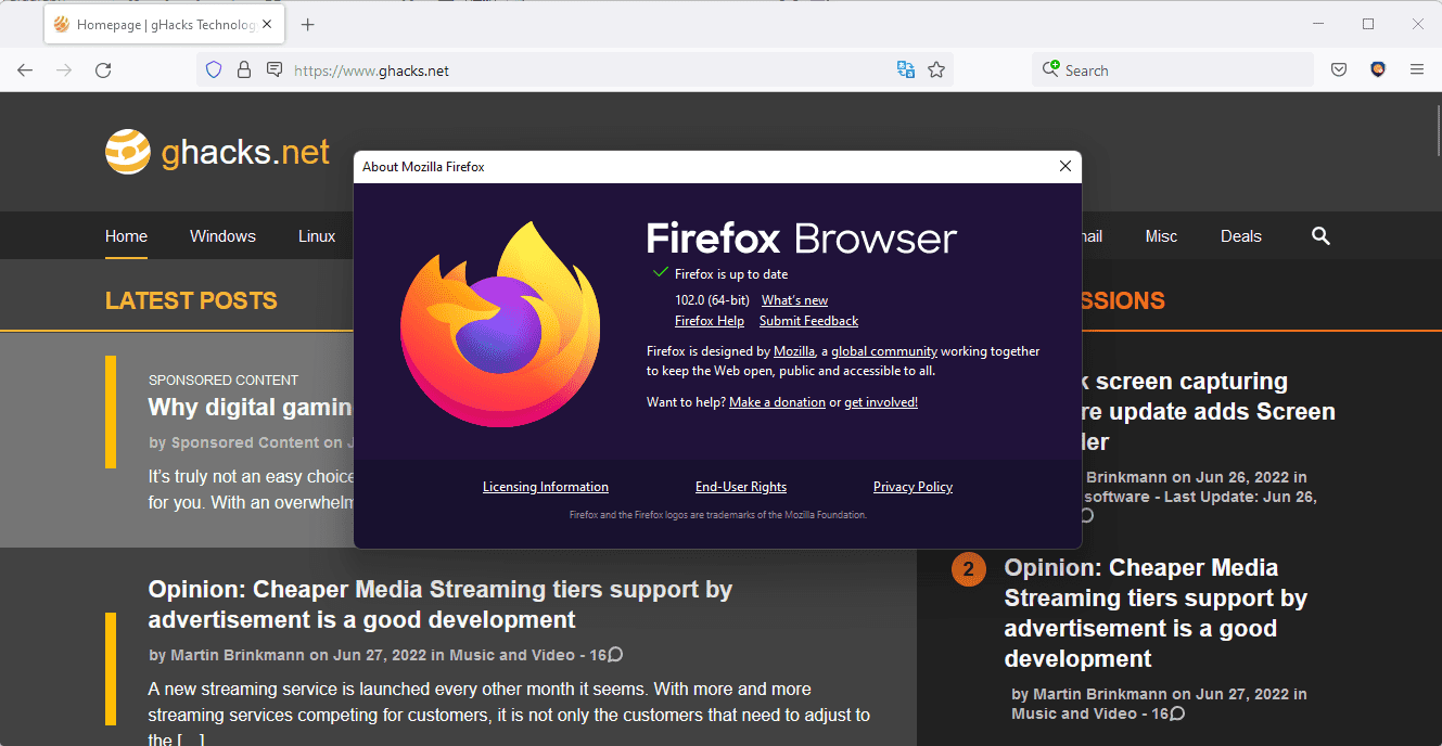 Firefox 102: new ESR base and improved security - gHacks Tech News